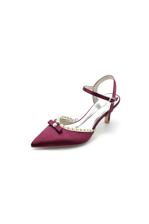 Pearl Satin Pointed Toe High Heels - KissProm