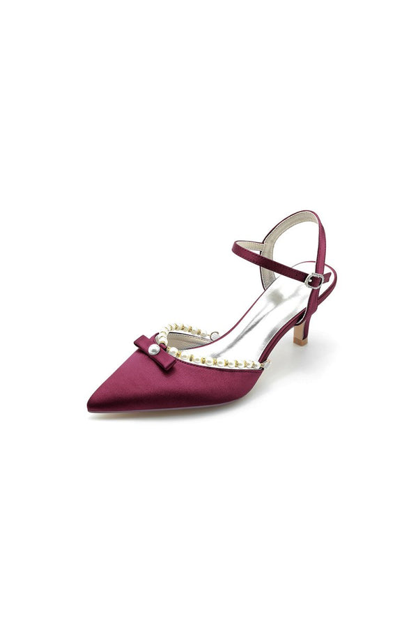 Pearl Satin Pointed Toe High Heels - KissProm