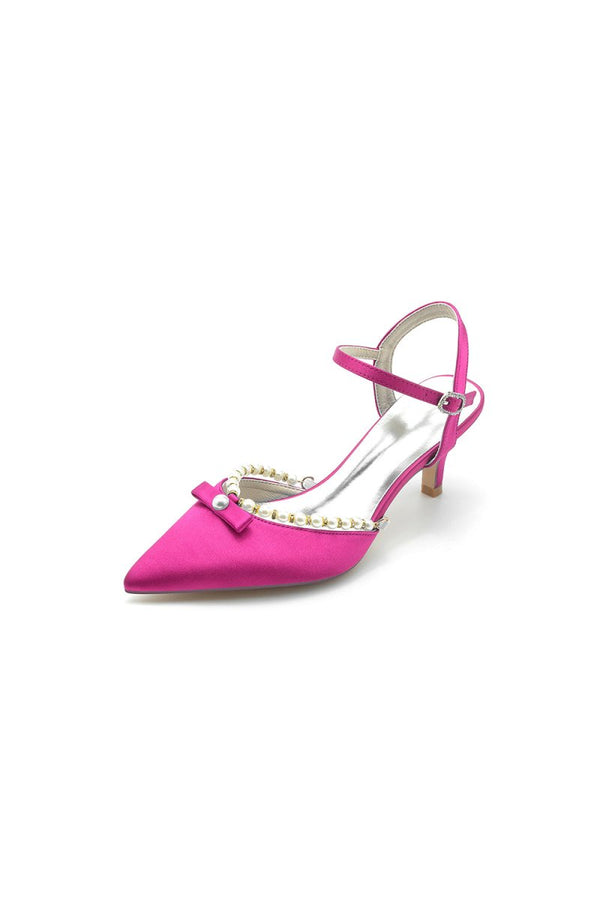 Pearl Satin Pointed Toe High Heels - KissProm
