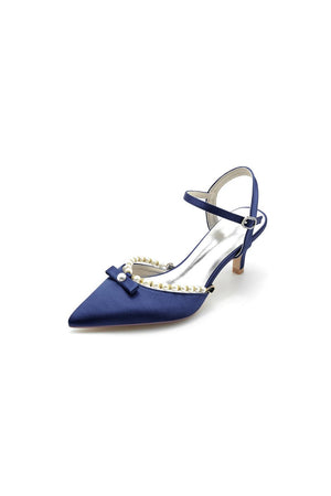 Pearl Satin Pointed Toe High Heels - KissProm