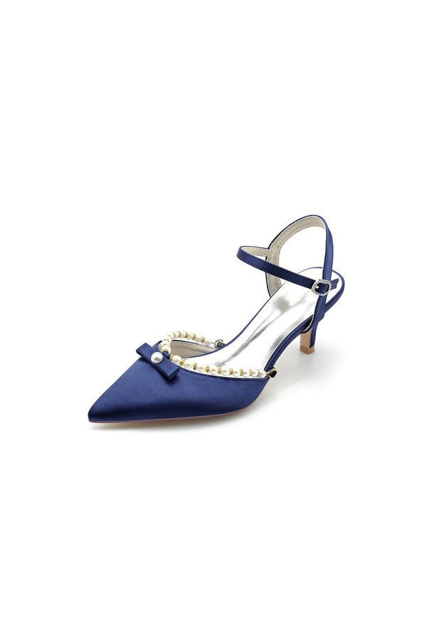 Pearl Satin Pointed Toe High Heels - KissProm