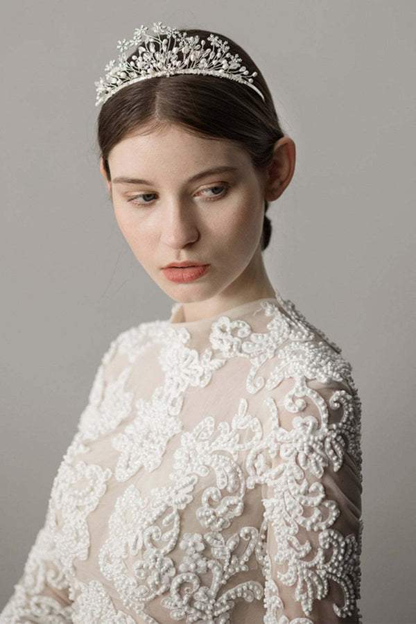 Pearl Snowflake Flower Bridal Crown – Headpieces by KissProm | Available at KissProm