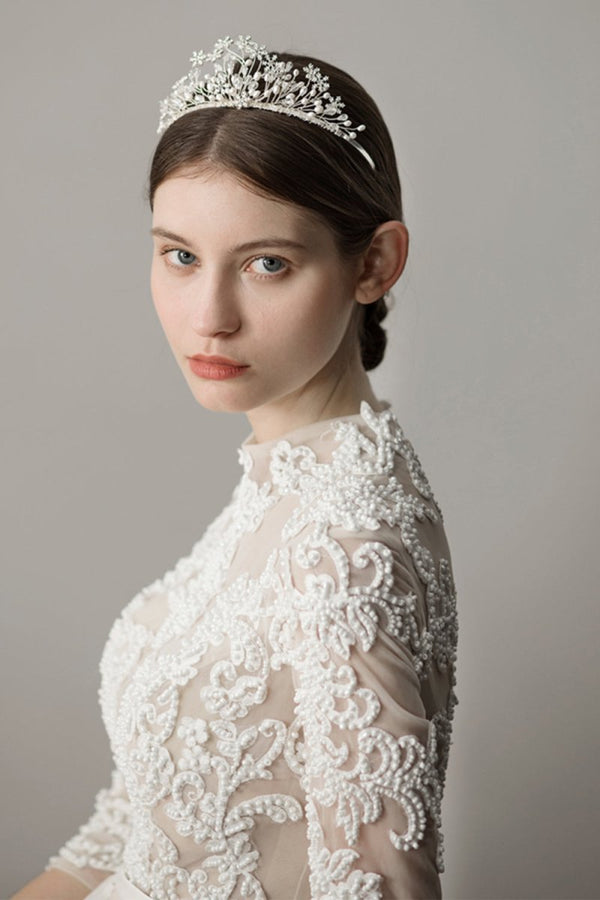 Pearl Snowflake Flower Bridal Crown – Headpieces by KissProm | Available at KissProm