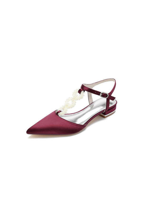Pearl Strap Pointed Toe Flats - KissProm