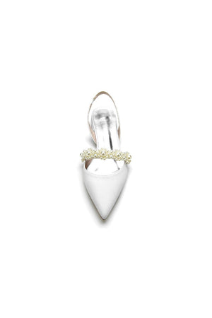 Pearl Strap Slingback Sequin Pointed Toe Flats - KissProm