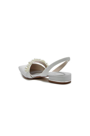 Pearl Strap Slingback Sequin Pointed Toe Flats - KissProm