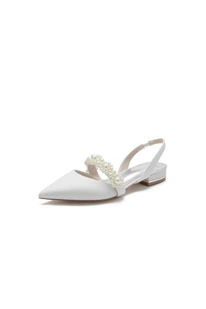 Pearl Strap Slingback Sequin Pointed Toe Flats - KissProm