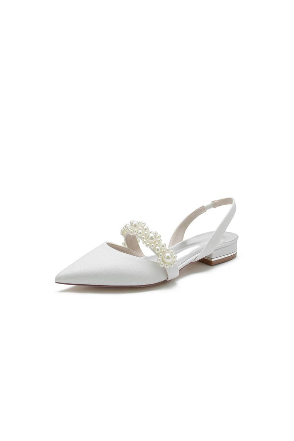 Pearl Strap Slingback Sequin Pointed Toe Flats - KissProm