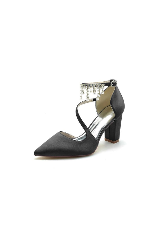 Pearl Tassel Block Heel Sandals - KissProm