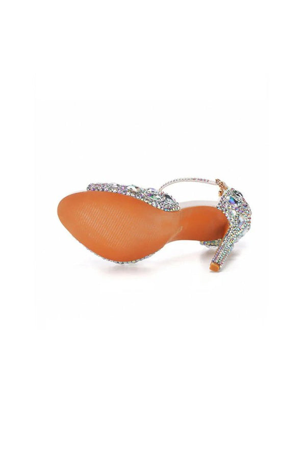 Peep Toe Big colored rhinestones Ankle Strap Stiletto Heels - KissProm