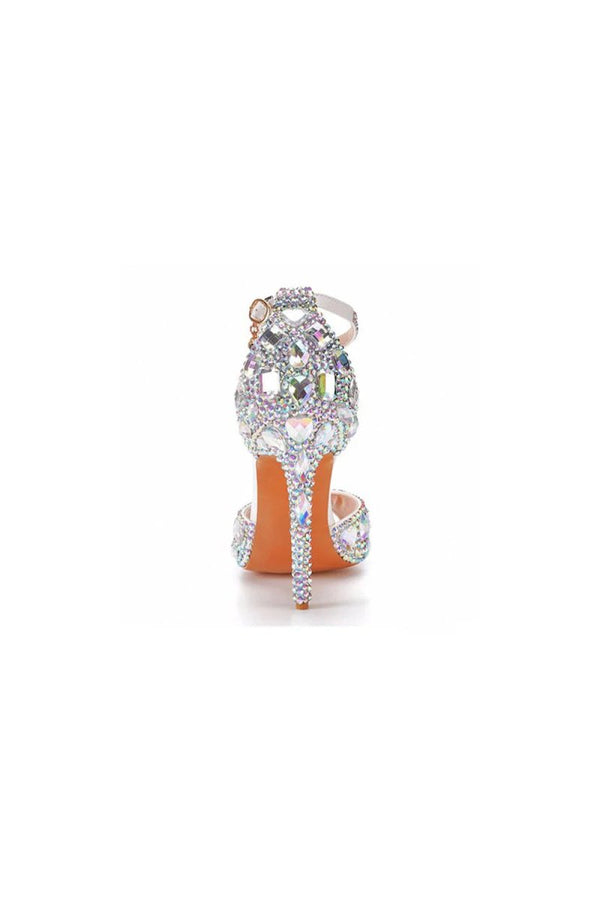 Peep Toe Big colored rhinestones Ankle Strap Stiletto Heels - KissProm