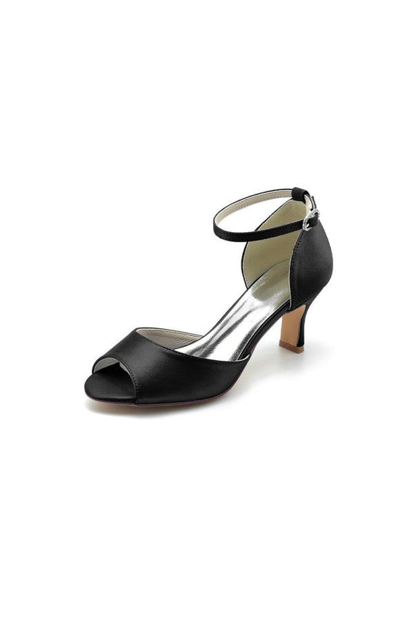Peep Toe One - strap Buckle Chunky Heel Pumps - KissProm