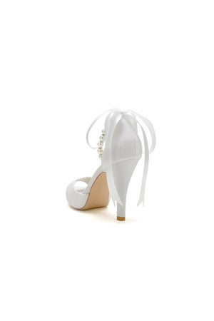 Peep Toe Pearl Strap Ribborn Wedding - KissProm