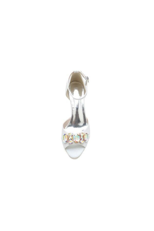 Peep Toe Rhinestone Strap Buckle Stiletto Heels - KissProm