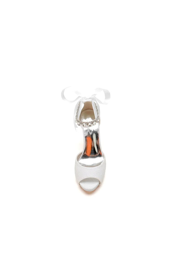 Peep Toe Rhinestone Strap Ribborn Tie - KissProm