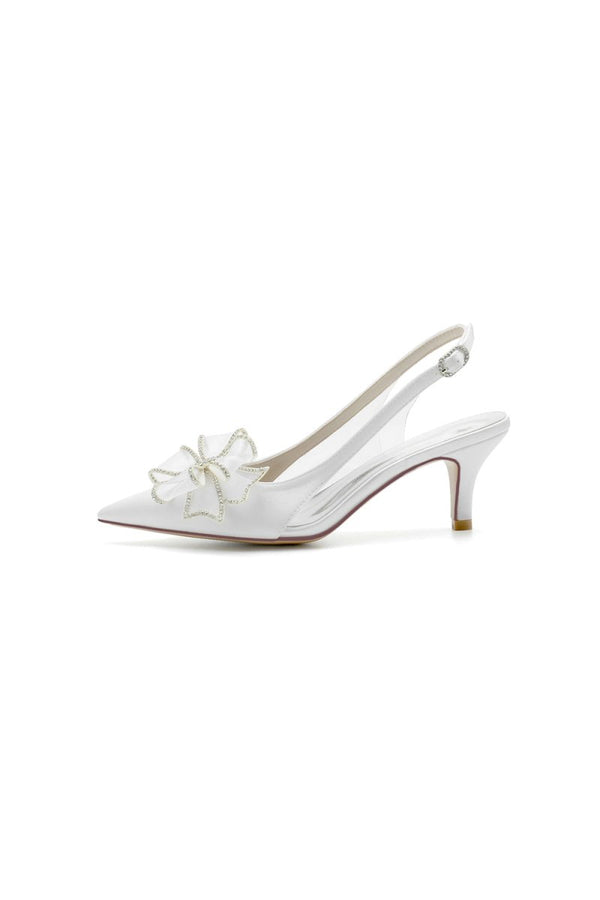 Peep Toe Slingback High Heels with Bow - KissProm