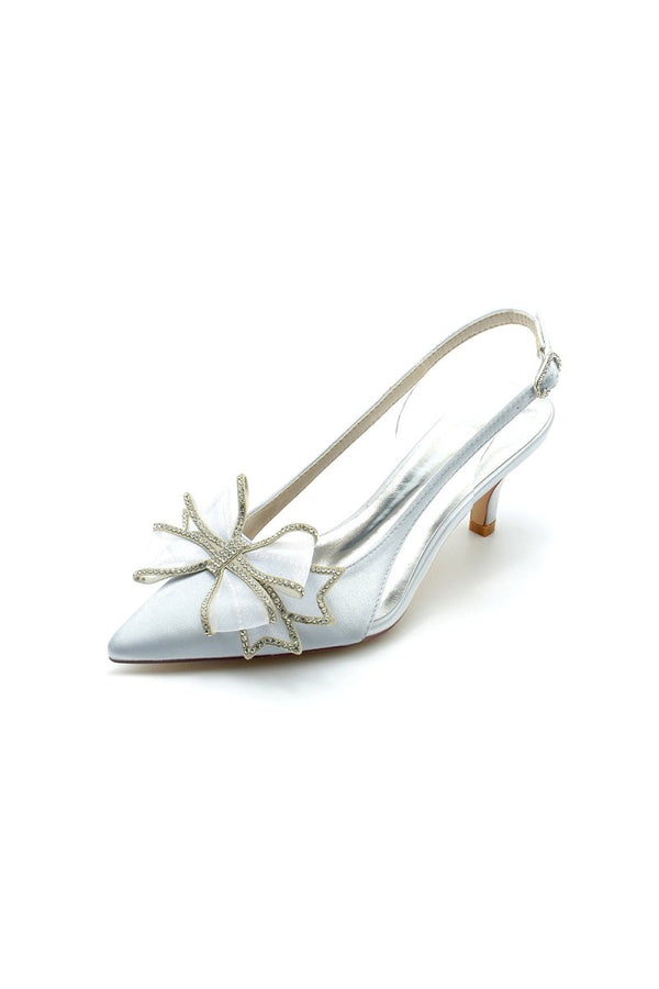 Peep Toe Slingback High Heels with Bow - KissProm