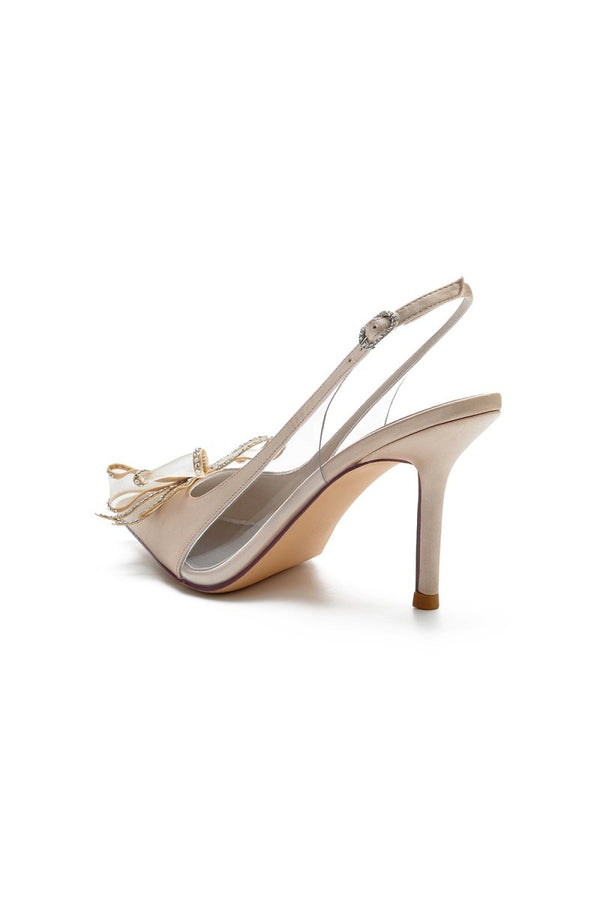 Peep Toe Slingback High Heels with Bow - KissProm