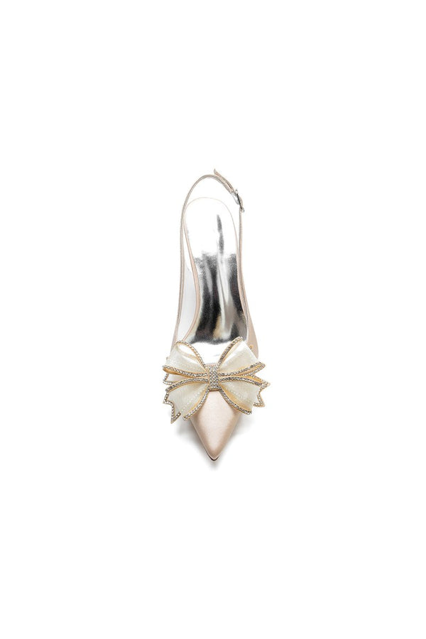 Peep Toe Slingback High Heels with Bow - KissProm