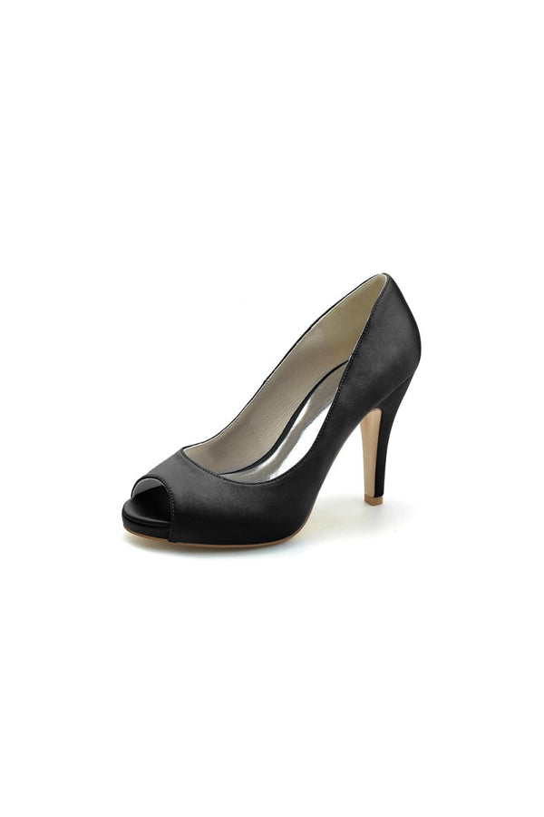 Peep Toe Slip-on Satin Stiletto Heels