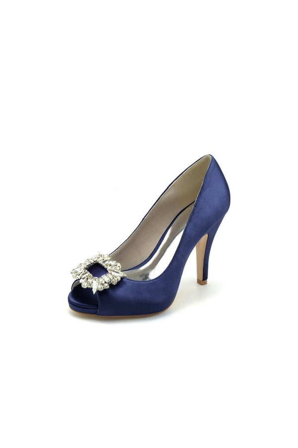 Peep Toe Slip - on Stiletto Heels With Rhinestone - KissProm