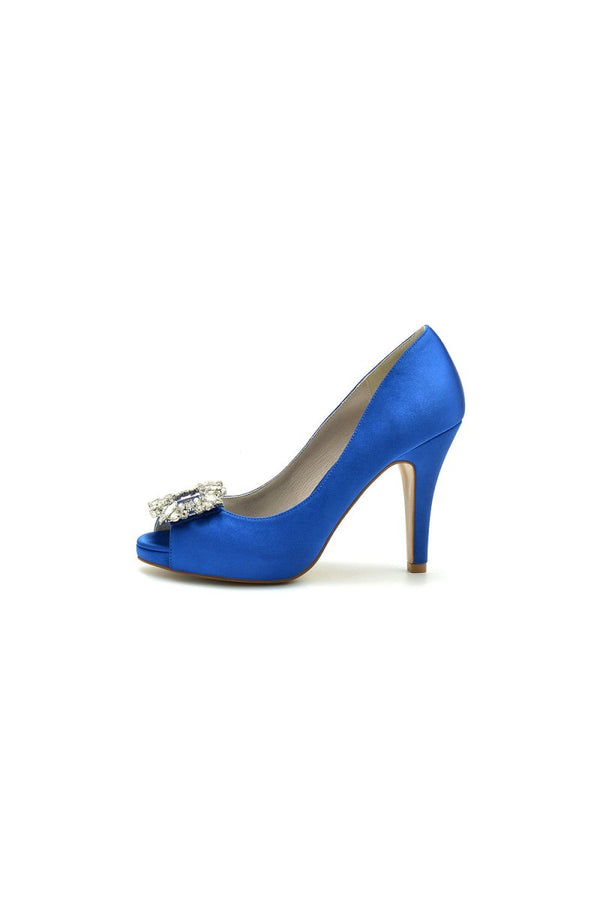 Peep Toe Slip - on Stiletto Heels With Rhinestone - KissProm
