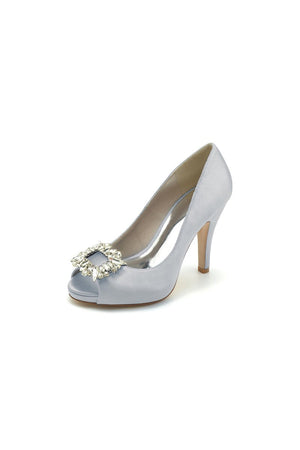 Peep Toe Slip - on Stiletto Heels With Rhinestone - KissProm