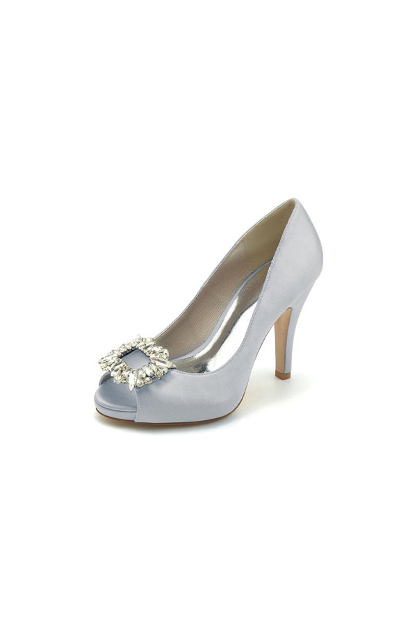Peep Toe Slip - on Stiletto Heels With Rhinestone - KissProm