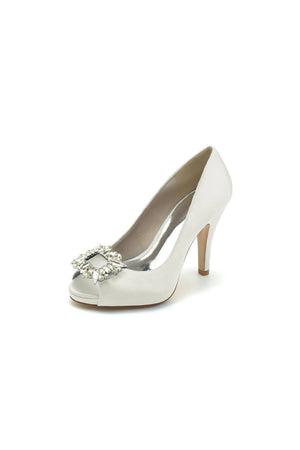 Peep Toe Slip - on Stiletto Heels With Rhinestone - KissProm