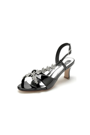 Peep Toe Wedding Block Heels with Rhinestone - KissProm