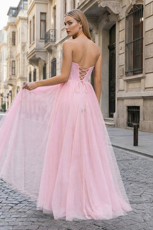 A - Line Sweetheart Beads Empire - Waist Sleeveless Prom Dress With Slit - KissProm