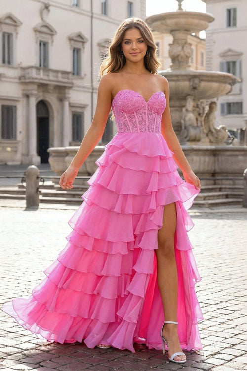 Royal Blue Chiffon Sweetheart Ruffle Tiered Long Prom Dress – Prom Dress by Kissprom | Available at KissProm