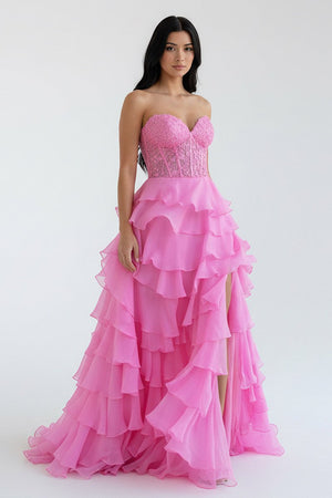 Royal Blue Chiffon Sweetheart Ruffle Tiered Long Prom Dress – Prom Dress by Kissprom | Available at KissProm