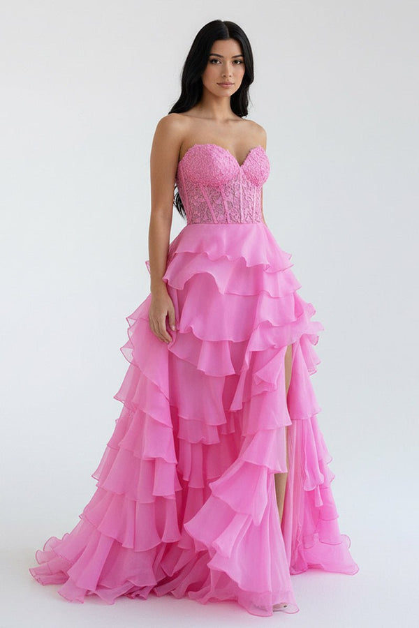 Royal Blue Chiffon Sweetheart Ruffle Tiered Long Prom Dress – Prom Dress by Kissprom | Available at KissProm