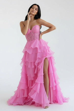 Royal Blue Chiffon Sweetheart Ruffle Tiered Long Prom Dress – Prom Dress by Kissprom | Available at KissProm