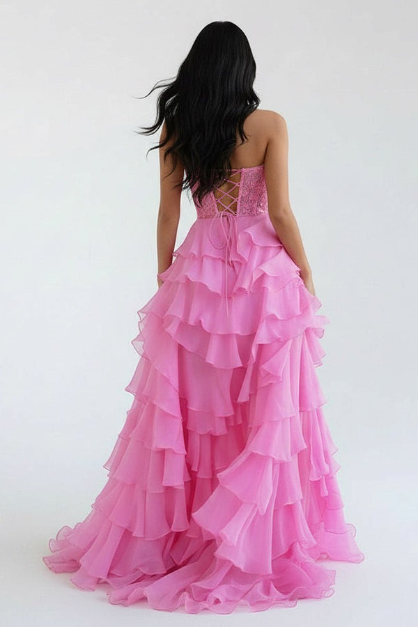 Royal Blue Chiffon Sweetheart Ruffle Tiered Long Prom Dress – Prom Dress by Kissprom | Available at KissProm