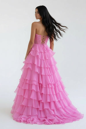 Royal Blue Chiffon Sweetheart Ruffle Tiered Long Prom Dress – Prom Dress by Kissprom | Available at KissProm