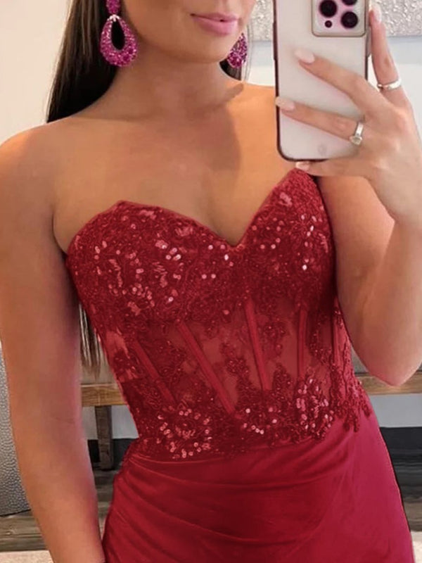 Sheath Strapless Sweetheart Long Prom Dress with Slit – Prom Dress by KissProm | Available at KissProm