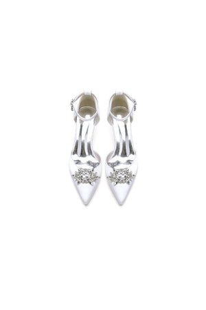 Pointed Toe Ankle Strap Chunky Heel With Rhinestone - KissProm
