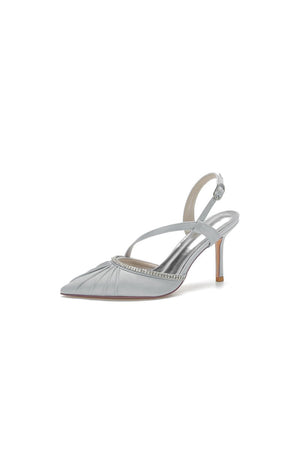 Pointed Toe Ankle Strap Crystal Heels - KissProm