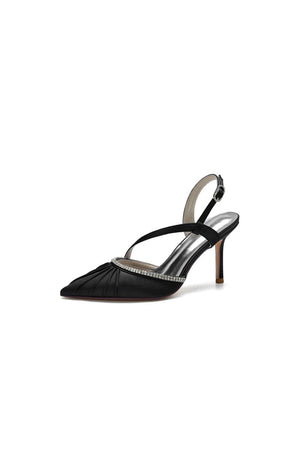 Pointed Toe Ankle Strap Crystal Heels - KissProm