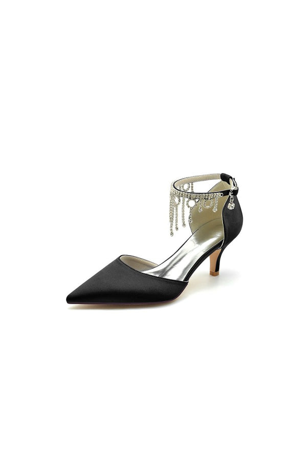 Pointed Toe Ankle Strap Party Shoes with Rhinestone - KissProm