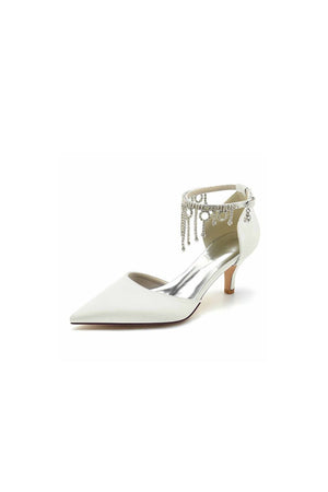 Pointed Toe Ankle Strap Party Shoes with Rhinestone - KissProm