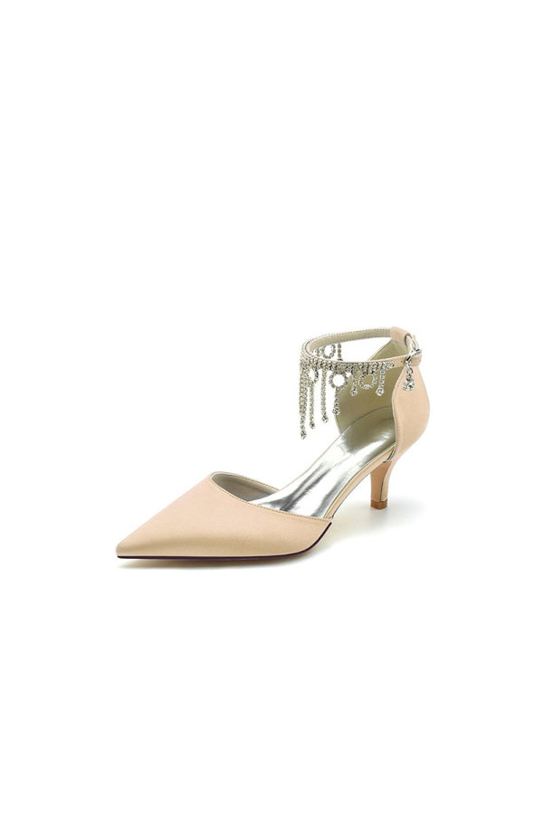 Pointed Toe Ankle Strap Party Shoes with Rhinestone - KissProm