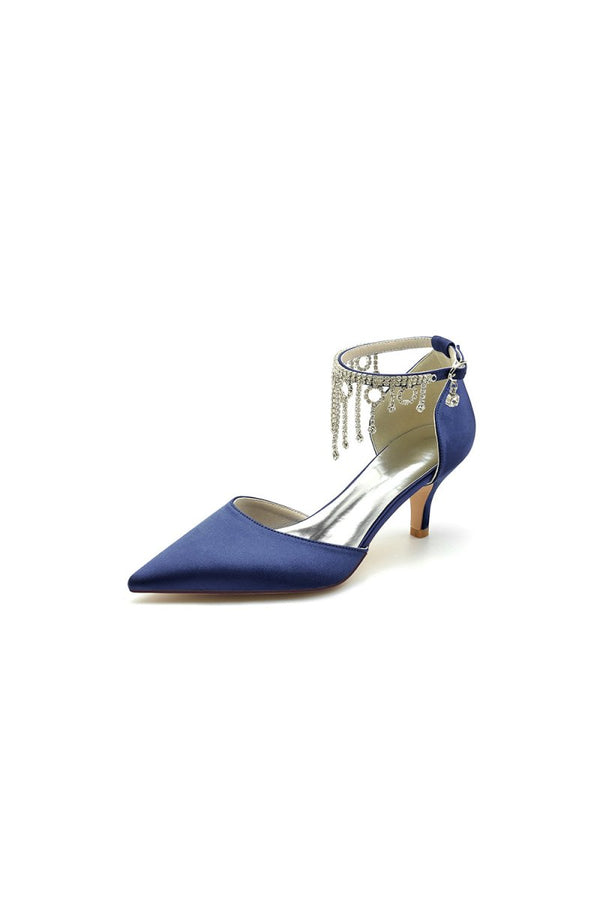 Pointed Toe Ankle Strap Party Shoes with Rhinestone - KissProm