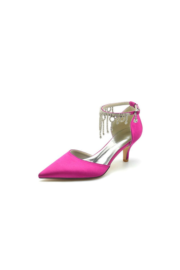 Pointed Toe Ankle Strap Party Shoes with Rhinestone - KissProm
