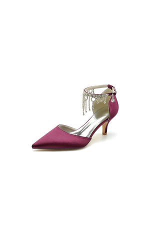 Pointed Toe Ankle Strap Party Shoes with Rhinestone - KissProm