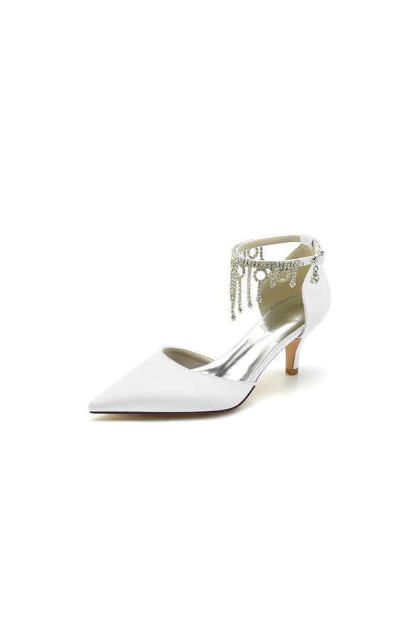 Pointed Toe Ankle Strap Party Shoes with Rhinestone - KissProm