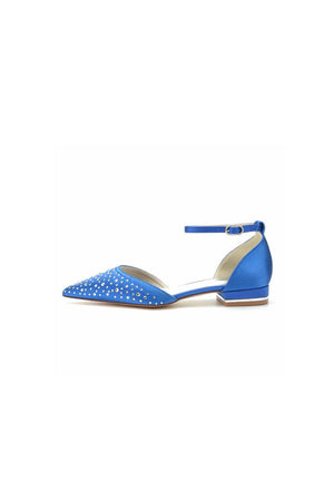 Pointed Toe Beaded Ankle Strap Buckle Kitten Heels - KissProm
