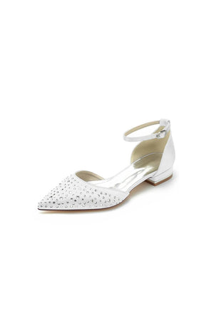 Pointed Toe Beaded Ankle Strap Buckle Kitten Heels - KissProm